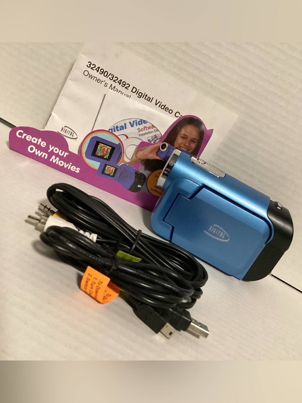 Compact Blue Video Camcorder with USB & AV Cables